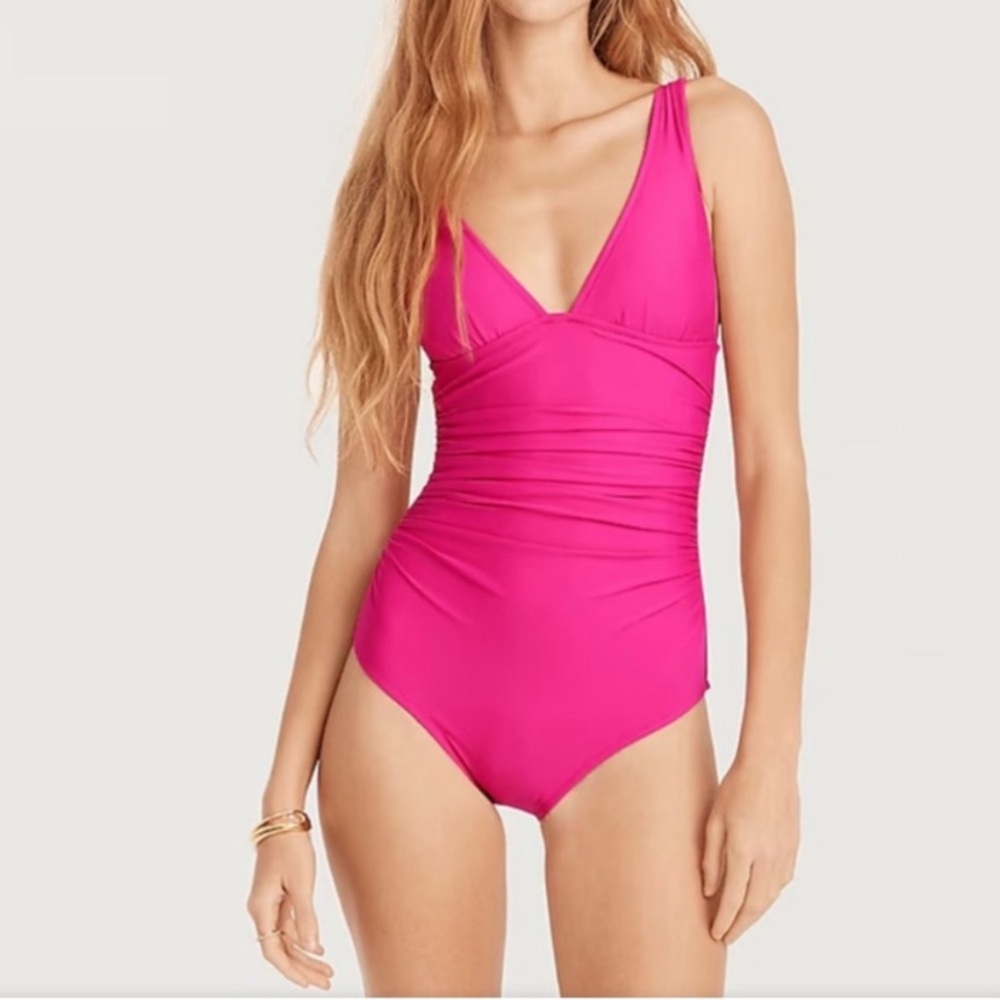J. Crew One-piece Swimsuit Pink V-Neck Lined Padded size 22 NEW